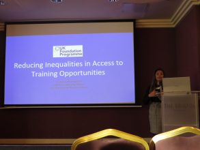 Dr Aysha Nijamudeen (UKFPO Fellow) presenting on reducing inequalities in access to training opportunities