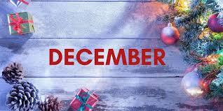 Christmas decoration background with the word December in the middle