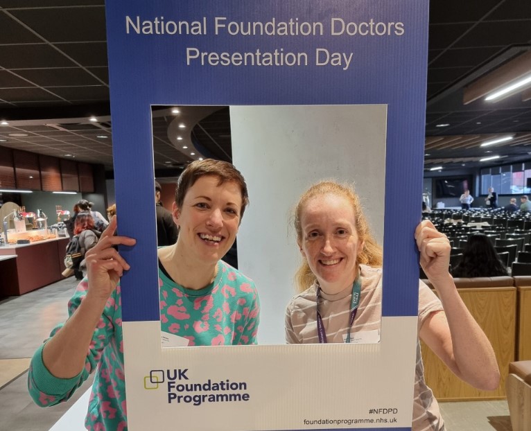 Image of foundation faculty using the NFDPD selfie frame